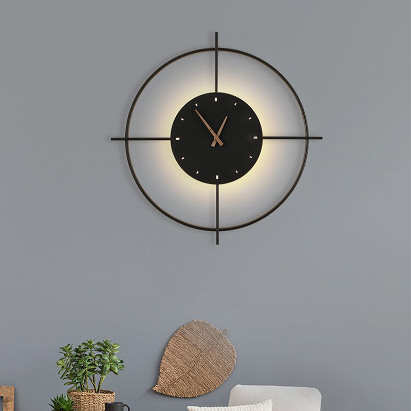 Nordic Moderno LED Redondo Reloj Metal Aplique de Pared Dorado/Negro